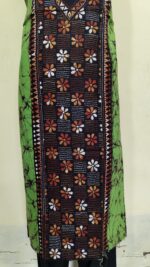 Pure Cotton Men’s Kurta – Unstitched Kantha Embroidery with Hand Batik Work (Green- Black) - Image 3