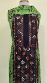 Pure Cotton Men’s Kurta – Unstitched Kantha Embroidery with Hand Batik Work (Green- Black) - Image 2
