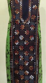 Pure Cotton Men’s Kurta – Unstitched Kantha Embroidery with Hand Batik Work (Green- Black) - Image 6