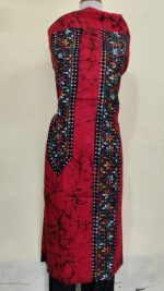 Pure Cotton Men’s Kurta – Unstitched Kantha Embroidery with Hand Batik Work (Red)