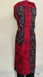 Pure Cotton Men’s Kurta – Unstitched Kantha Embroidery with Hand Batik Work (Red) - Image 5