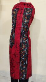 Pure Cotton Men’s Kurta – Unstitched Kantha Embroidery with Hand Batik Work (Red) - Image 4