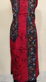 Pure Cotton Men’s Kurta – Unstitched Kantha Embroidery with Hand Batik Work (Red) - Image 3