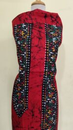 Pure Cotton Men’s Kurta – Unstitched Kantha Embroidery with Hand Batik Work (Red) - Image 2