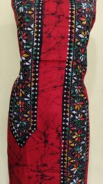 Pure Cotton Men’s Kurta – Unstitched Kantha Embroidery with Hand Batik Work (Red) - Image 6