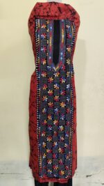 Pure Cotton Men’s Kurta – Unstitched Kantha Embroidery with Hand Batik Work (Red orange)