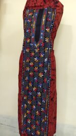 Pure Cotton Men’s Kurta – Unstitched Kantha Embroidery with Hand Batik Work (Red orange) - Image 4