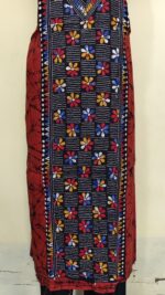 Pure Cotton Men’s Kurta – Unstitched Kantha Embroidery with Hand Batik Work (Red orange) - Image 3
