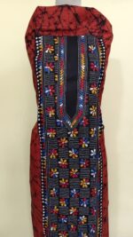 Pure Cotton Men’s Kurta – Unstitched Kantha Embroidery with Hand Batik Work (Red orange) - Image 2
