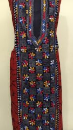 Pure Cotton Men’s Kurta – Unstitched Kantha Embroidery with Hand Batik Work (Red orange) - Image 6