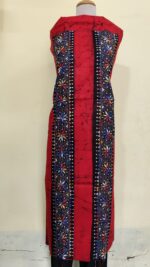 Pure Cotton Men’s Kurta – Unstitched Kantha Embroidery Hand Batik Work (Red orange)