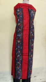 Pure Cotton Men’s Kurta – Unstitched Kantha Embroidery Hand Batik Work (Red orange) - Image 4