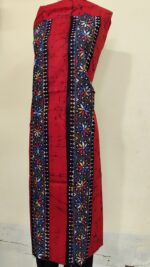 Pure Cotton Men’s Kurta – Unstitched Kantha Embroidery Hand Batik Work (Red orange) - Image 3