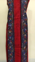 Pure Cotton Men’s Kurta – Unstitched Kantha Embroidery Hand Batik Work (Red orange) - Image 2