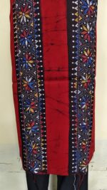 Pure Cotton Men’s Kurta – Unstitched Kantha Embroidery Hand Batik Work (Red orange) - Image 6