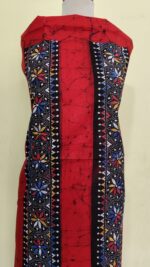 Pure Cotton Men’s Kurta – Unstitched Kantha Embroidery Hand Batik Work (Red orange) - Image 5