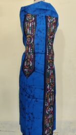 Pure Cotton Men’s Kurta – Unstitched Kantha Embroidery Hand Batik Work (Blue)