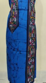 Pure Cotton Men’s Kurta – Unstitched Kantha Embroidery Hand Batik Work (Blue) - Image 5