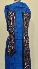 Pure Cotton Men’s Kurta – Unstitched Kantha Embroidery Hand Batik Work (Blue) - Image 4