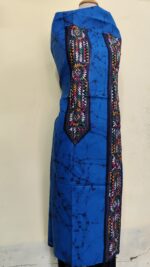 Pure Cotton Men’s Kurta – Unstitched Kantha Embroidery Hand Batik Work (Blue) - Image 3