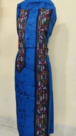 Pure Cotton Men’s Kurta – Unstitched Kantha Embroidery Hand Batik Work (Blue) - Image 2