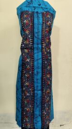 Pure Cotton Men’s Kurta – Unstitched Kantha Embroidery Hand Batik Work (Blue Sky color)