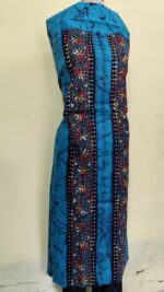 Pure Cotton Men’s Kurta – Unstitched Kantha Embroidery Hand Batik Work (Blue Sky color) - Image 3