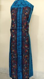 Pure Cotton Men’s Kurta – Unstitched Kantha Embroidery Hand Batik Work (Blue Sky color) - Image 2