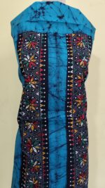 Pure Cotton Men’s Kurta – Unstitched Kantha Embroidery Hand Batik Work (Blue Sky color) - Image 5