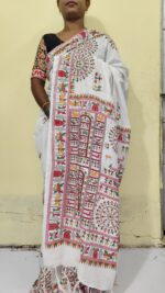 Handloom Cotton Silk Madhubani Print Saree – Traditional Indian Ethnic Wear - Image 5