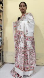 Handloom Cotton Silk Madhubani Print Saree – Traditional Indian Ethnic Wear - Image 6