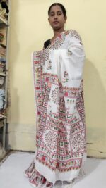 Handloom Cotton Silk Madhubani Print Saree – Traditional Indian Ethnic Wear - Image 4