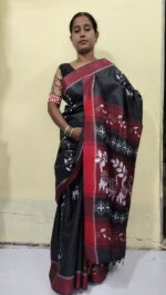 Handmade Bengal Khadi Cotton Silk Saree with Kantha stitch – Black color. - Image 2