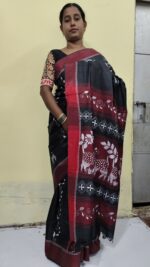 Handmade Bengal Khadi Cotton Silk Saree with Kantha stitch – Black color. - Image 4