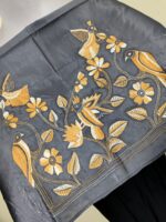 Handcrafted Silk Kantha Stitch Blouse Material – Bird & Floral Motifs - Image 2