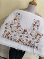 White Premium Cotton Kantha Stitch Blouse Material - Image 2