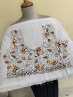 White Premium Cotton Kantha Stitch Blouse Material - Image 3