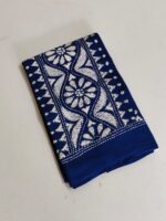 Handcrafted Cotton Kantha Stitch Blouse Material with Symmetrical Floral Motifs - Image 2