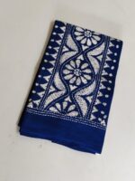 Handcrafted Cotton Kantha Stitch Blouse Material with Symmetrical Floral Motifs - Image 3