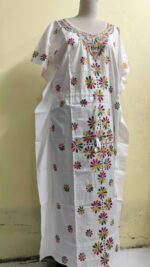 Handcrafted Cotton Kantha Stitch Kaftan Nighty with Floral Embroidery - Image 2