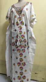 Handcrafted Cotton Kantha Stitch Kaftan Nighty with Floral Embroidery - Image 3