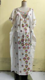 Handcrafted Cotton Kantha Stitch Kaftan Nighty with Floral Embroidery