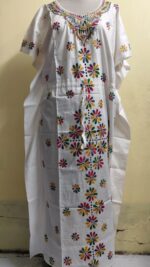Handcrafted Cotton Kantha Stitch Kaftan Nighty with Floral Embroidery - Image 5
