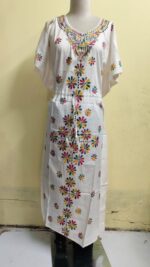 Handcrafted Cotton Kantha Stitch Kaftan Nighty with Floral Embroidery - Image 6