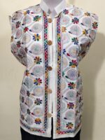 White cotton Kantha jacket with embroidery