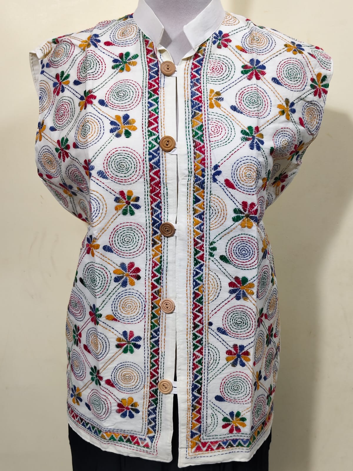 WhatsApp Image 2026-06-10 at 11.14.25 AM (1) White cotton Kantha jacket with embroidery - Image 1