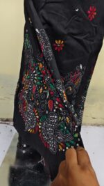 Black Cotton Wrapper Skirt with Handcrafted Multicolor Kantha Stitch Embroidery - Image 7
