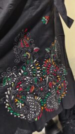 Black Cotton Wrapper Skirt with Handcrafted Multicolor Kantha Stitch Embroidery - Image 5