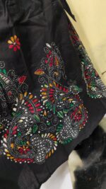 Black Cotton Wrapper Skirt with Handcrafted Multicolor Kantha Stitch Embroidery - Image 6