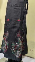 Black Cotton Wrapper Skirt with Handcrafted Multicolor Kantha Stitch Embroidery - Image 2